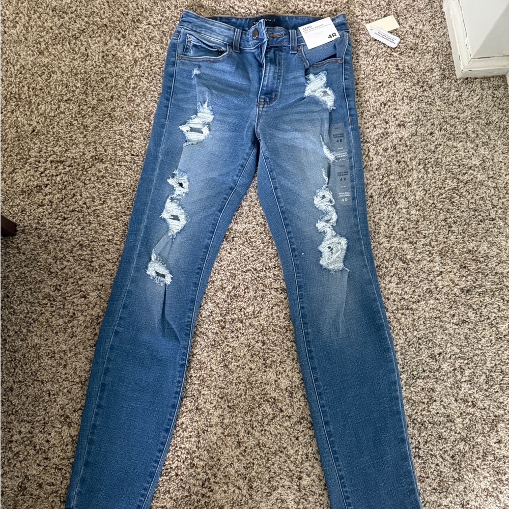 Aeropostale Women's Blue Distressed Skinny Jeans